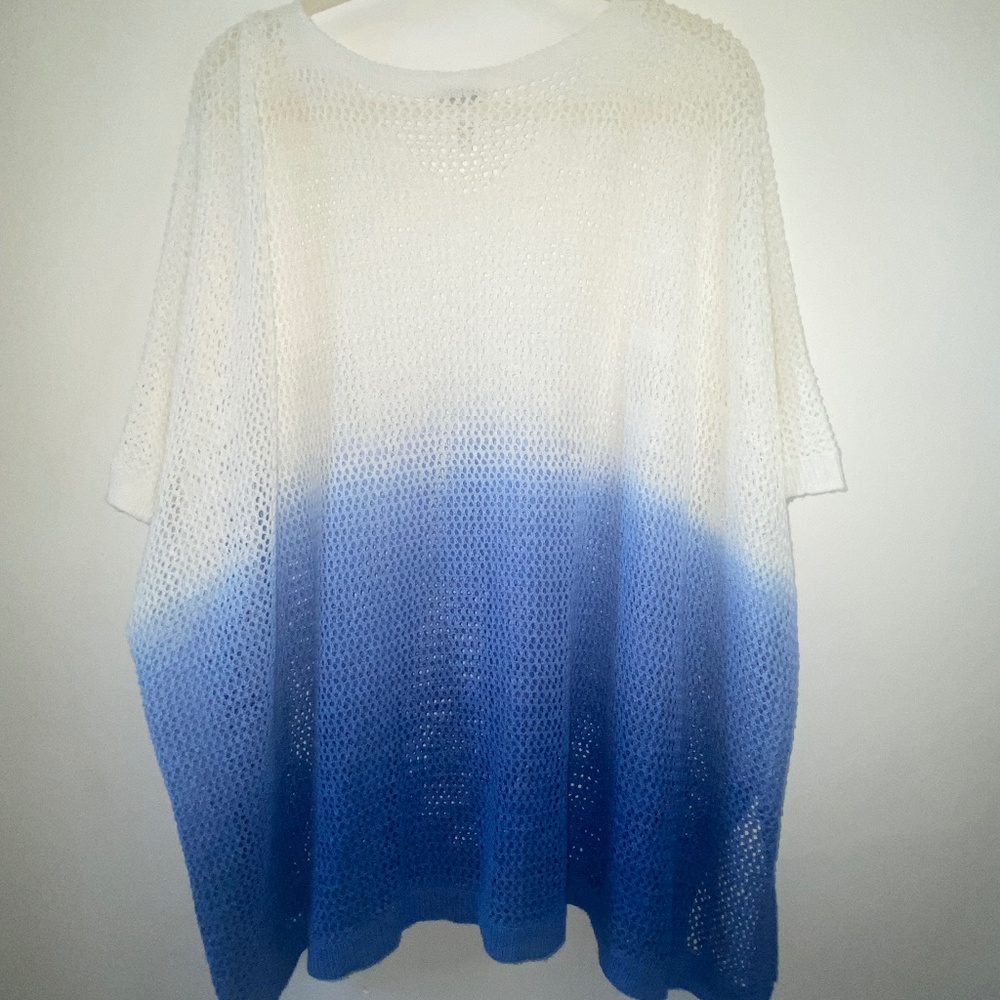 J. Jill Linen Cotton Blend Open Stitch Ombre Crochet Poncho - Picture 3 of 3
